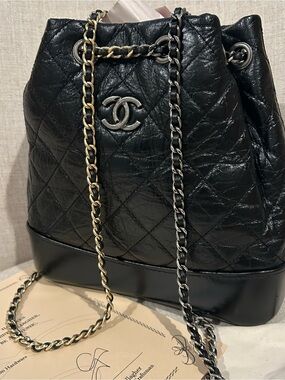 Chanel Aged Calfskin Quilted Small Gabrielle Backpack Black